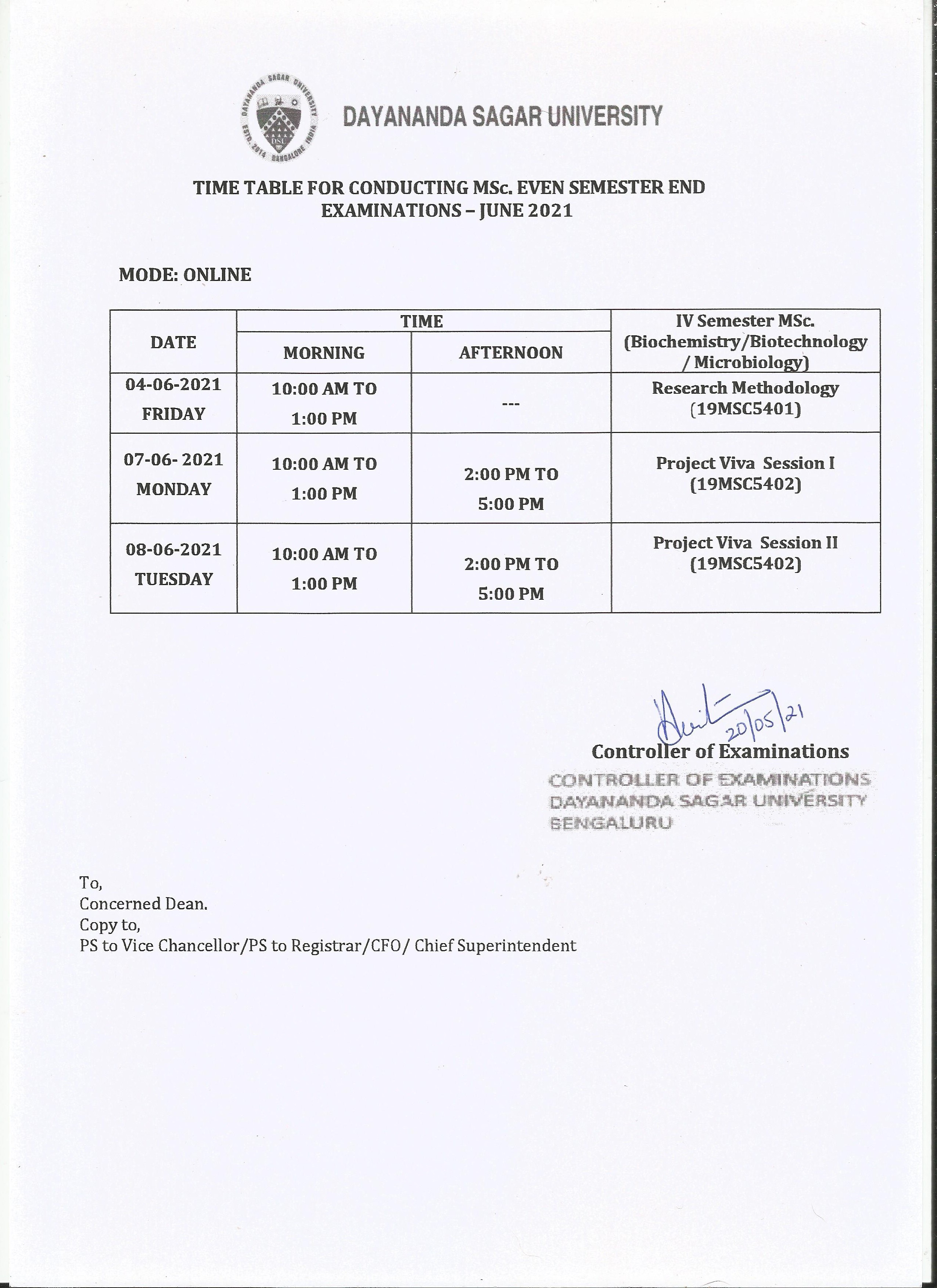 Dayananda Sagar University Examinations DSU Courses Results
